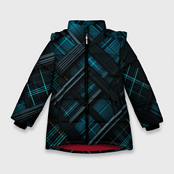 Куртка зимняя для девочки Тёмно-синяя диагональная клетка в шотландском стил, цвет: 3D-красный