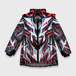 Куртка зимняя для девочки Неоновый красный кибер череп, цвет: 3D-светло-серый