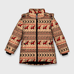 Куртка зимняя для девочки Мезенские олени, цвет: 3D-черный
