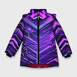 Куртка зимняя для девочки Фиолетовые неон полосы киберпанк, цвет: 3D-красный