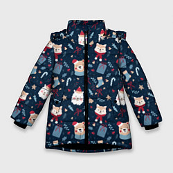 Куртка зимняя для девочки New years pattern with animals, цвет: 3D-черный