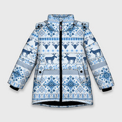 Куртка зимняя для девочки Blue sweater with reindeer, цвет: 3D-черный