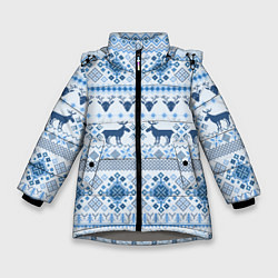 Куртка зимняя для девочки Blue sweater with reindeer, цвет: 3D-светло-серый