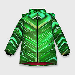 Зимняя куртка для девочки Зелёные неон полосы киберпанк