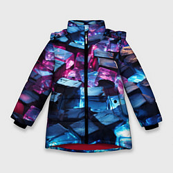 Куртка зимняя для девочки Стеклянные прозрачные камушки, цвет: 3D-красный