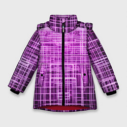 Куртка зимняя для девочки Фиолетовые неоновые полосы киберпанк, цвет: 3D-красный
