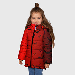 Куртка зимняя для девочки Летучие мыши на красном фоне, цвет: 3D-красный — фото 2