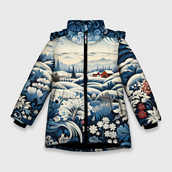 Куртка зимняя для девочки Зимний лес новогодний узор, цвет: 3D-черный