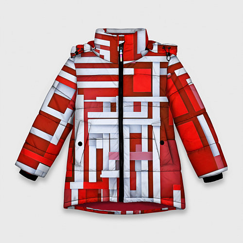 Зимняя куртка для девочки Полосы на красном фоне / 3D-Красный – фото 1