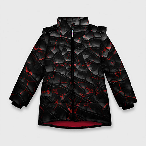 Зимняя куртка для девочки Трещины черные / 3D-Красный – фото 1
