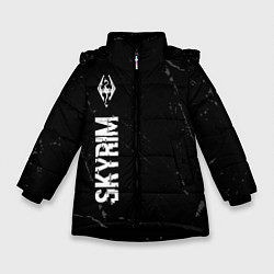 Куртка зимняя для девочки Skyrim glitch на темном фоне по-вертикали, цвет: 3D-черный