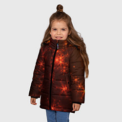 Куртка зимняя для девочки Абстрактные светящиеся красно оранжевые снежинки, цвет: 3D-черный — фото 2