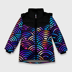 Куртка зимняя для девочки Чёрный берег и рябь на волнах, цвет: 3D-светло-серый
