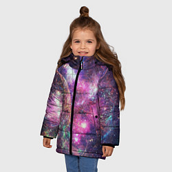 Куртка зимняя для девочки Пурпурные космические туманности со звездами, цвет: 3D-черный — фото 2