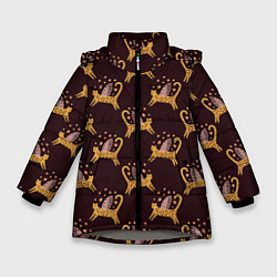 Куртка зимняя для девочки Крылатый леопардовый кот, цвет: 3D-светло-серый