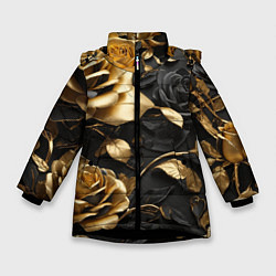 Куртка зимняя для девочки Металлические розы золотые и черные, цвет: 3D-черный