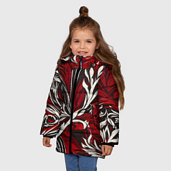 Куртка зимняя для девочки Красно белый узор на чёрном фоне, цвет: 3D-красный — фото 2