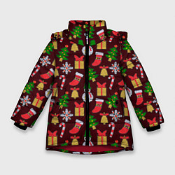 Куртка зимняя для девочки Christmas sparkles, цвет: 3D-красный