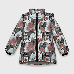 Зимняя куртка для девочки Зебры в пальмах