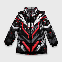 Куртка зимняя для девочки Красный скелетный киберпанк доспех, цвет: 3D-черный
