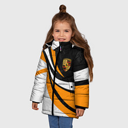 Куртка зимняя для девочки Porsche - Оранжевая абстракция, цвет: 3D-красный — фото 2
