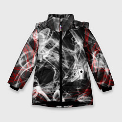 Куртка зимняя для девочки Серый дым узоры, цвет: 3D-черный
