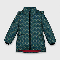 Куртка зимняя для девочки Золотой узор на бирюзовом фоне, цвет: 3D-красный