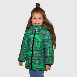 Куртка зимняя для девочки Неоновая плата с микросхемами и гайками, цвет: 3D-черный — фото 2
