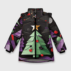 Куртка зимняя для девочки Оригамная елка, цвет: 3D-светло-серый