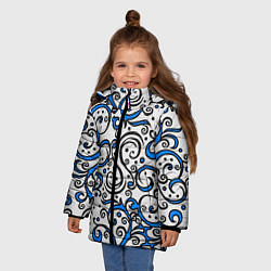 Куртка зимняя для девочки Синие кружевные узоры, цвет: 3D-светло-серый — фото 2