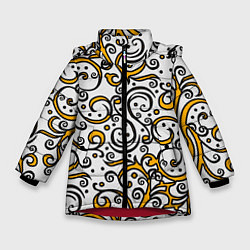 Куртка зимняя для девочки Жёлтый кружевной узор, цвет: 3D-красный