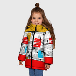 Куртка зимняя для девочки Узор красного горчичного цвета, цвет: 3D-светло-серый — фото 2