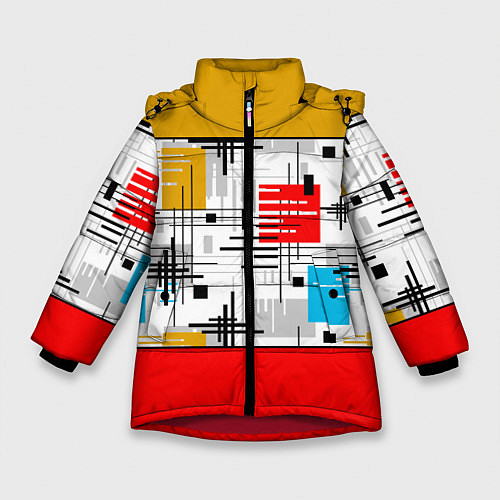 Зимняя куртка для девочки Узор красного горчичного цвета / 3D-Красный – фото 1