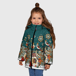 Куртка зимняя для девочки Индийский орнамент с птицами, цвет: 3D-черный — фото 2