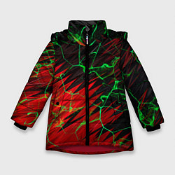 Куртка зимняя для девочки Зелёные трещины узоры, цвет: 3D-красный