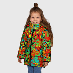 Куртка зимняя для девочки Индийский этнический орнамент пейсли, цвет: 3D-красный — фото 2