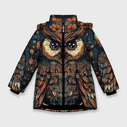 Куртка зимняя для девочки Сова с узорами, цвет: 3D-черный