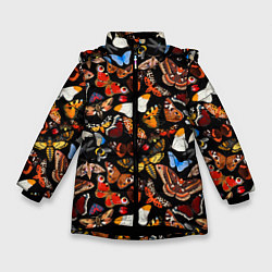 Зимняя куртка для девочки Разноцветные тропические бабочки