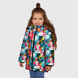 Куртка зимняя для девочки Тропический цветной узор, цвет: 3D-светло-серый — фото 2