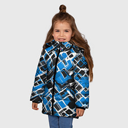 Куртка зимняя для девочки Синие фигуры и белые линии, цвет: 3D-черный — фото 2