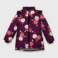 Куртка зимняя для девочки Цветочный паттерн в розовых оттенках, цвет: 3D-светло-серый