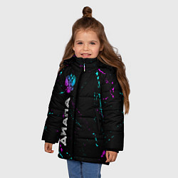 Куртка зимняя для девочки Диана и неоновый герб России по-вертикали, цвет: 3D-черный — фото 2