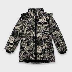 Куртка зимняя для девочки Черепа и вооружение, цвет: 3D-черный