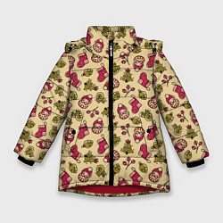 Куртка зимняя для девочки Ретро новый год, цвет: 3D-красный