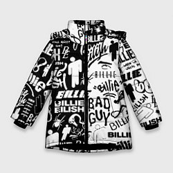 Куртка зимняя для девочки Billie Eilish чернобелые битва лого, цвет: 3D-черный