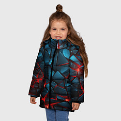 Куртка зимняя для девочки Синие плиты с красным разломом, цвет: 3D-черный — фото 2