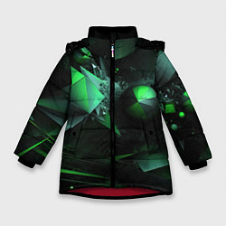 Куртка зимняя для девочки Геометрическая текстурная зеленая абстракция, цвет: 3D-красный