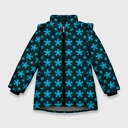 Куртка зимняя для девочки Паттерн снежинки тёмно-бирюзовый, цвет: 3D-светло-серый