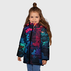 Куртка зимняя для девочки Хаотичный яркий камуфляж, цвет: 3D-черный — фото 2