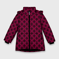 Куртка зимняя для девочки Паттерн узоры тёмно-розовый, цвет: 3D-черный